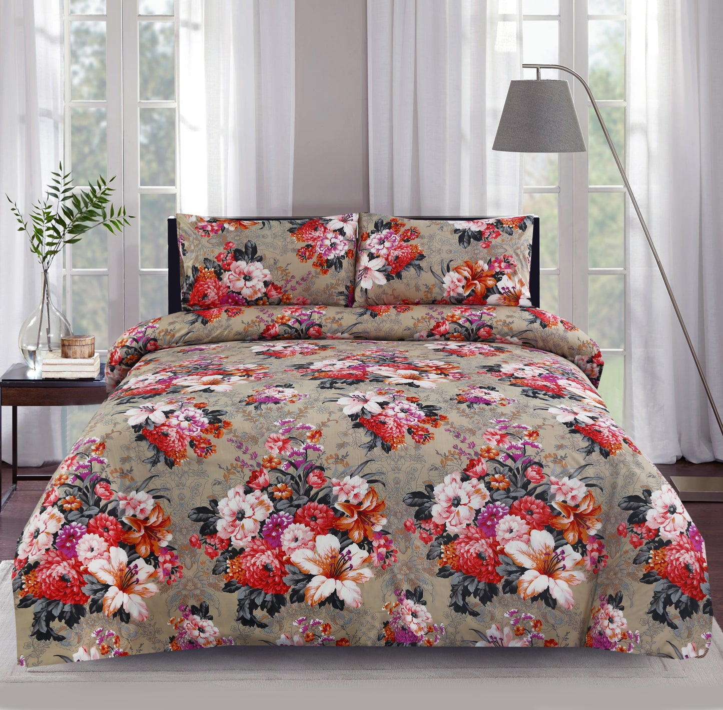 6 Piece - Mutli Bunch Flower Printed Duvet Cover Set