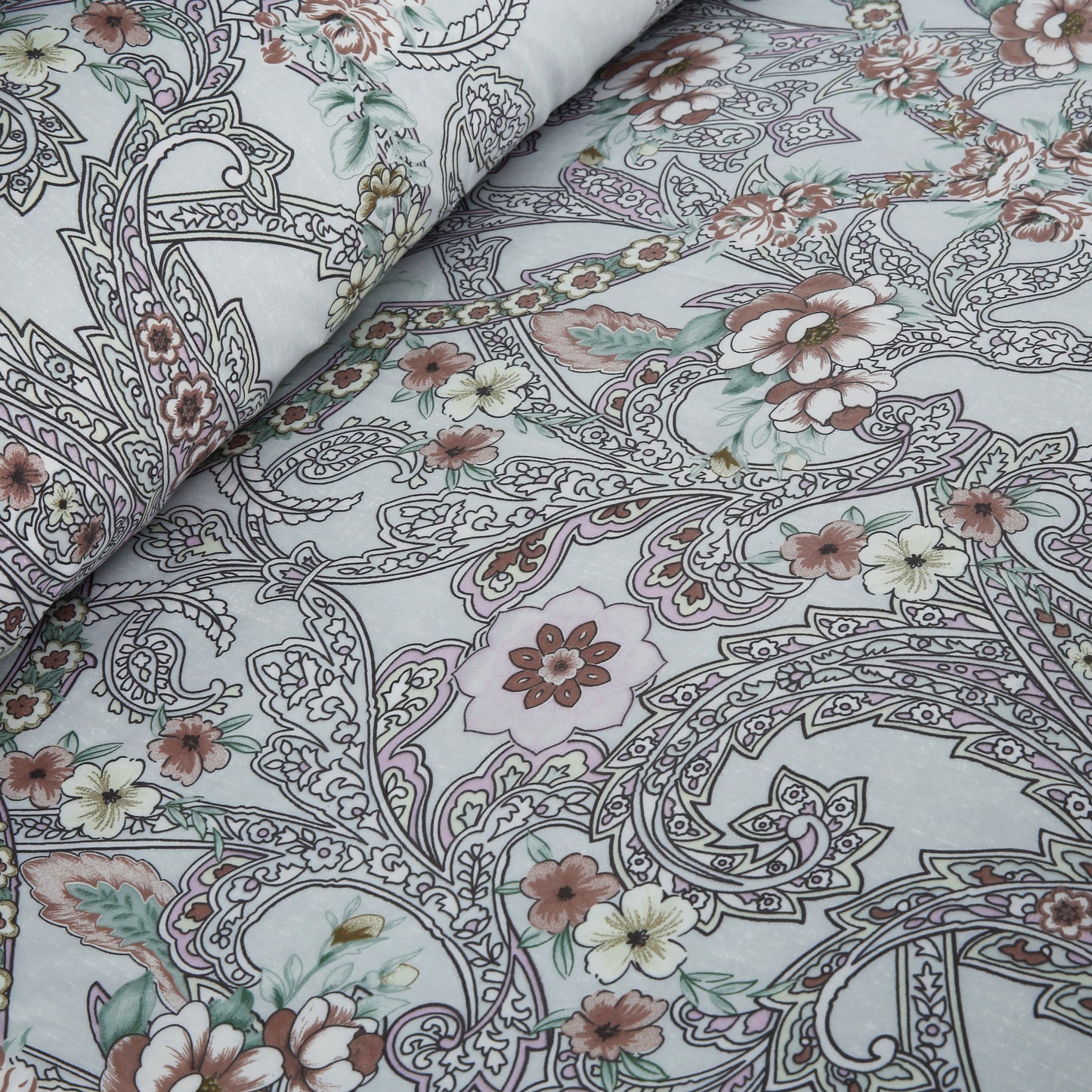6 Piece - Grey Paisely Printed Duvet Cover Set