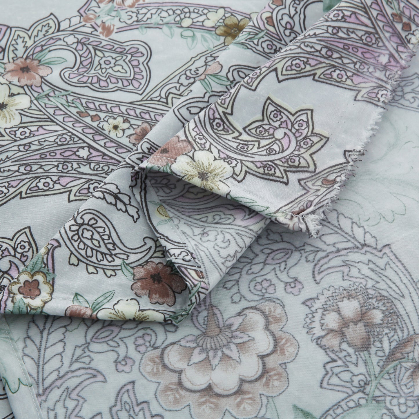 6 Piece - Grey Paisely Printed Duvet Cover Set