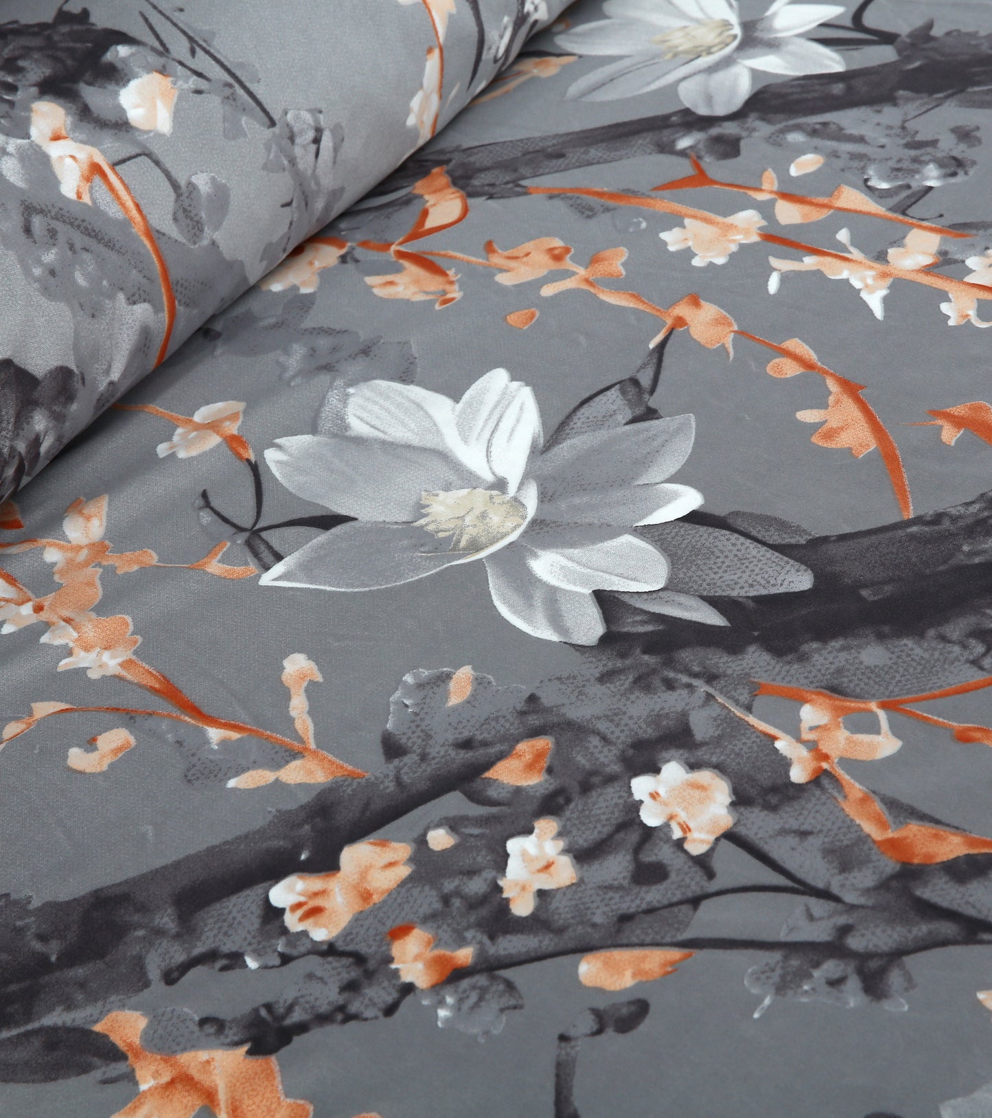 3 Piece - Grey Botanical Printed Bed Sheet Set - 3221