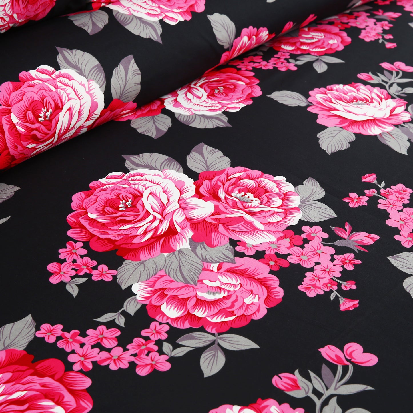 3/6 Piece - Pink Roses on Black Set - 3211