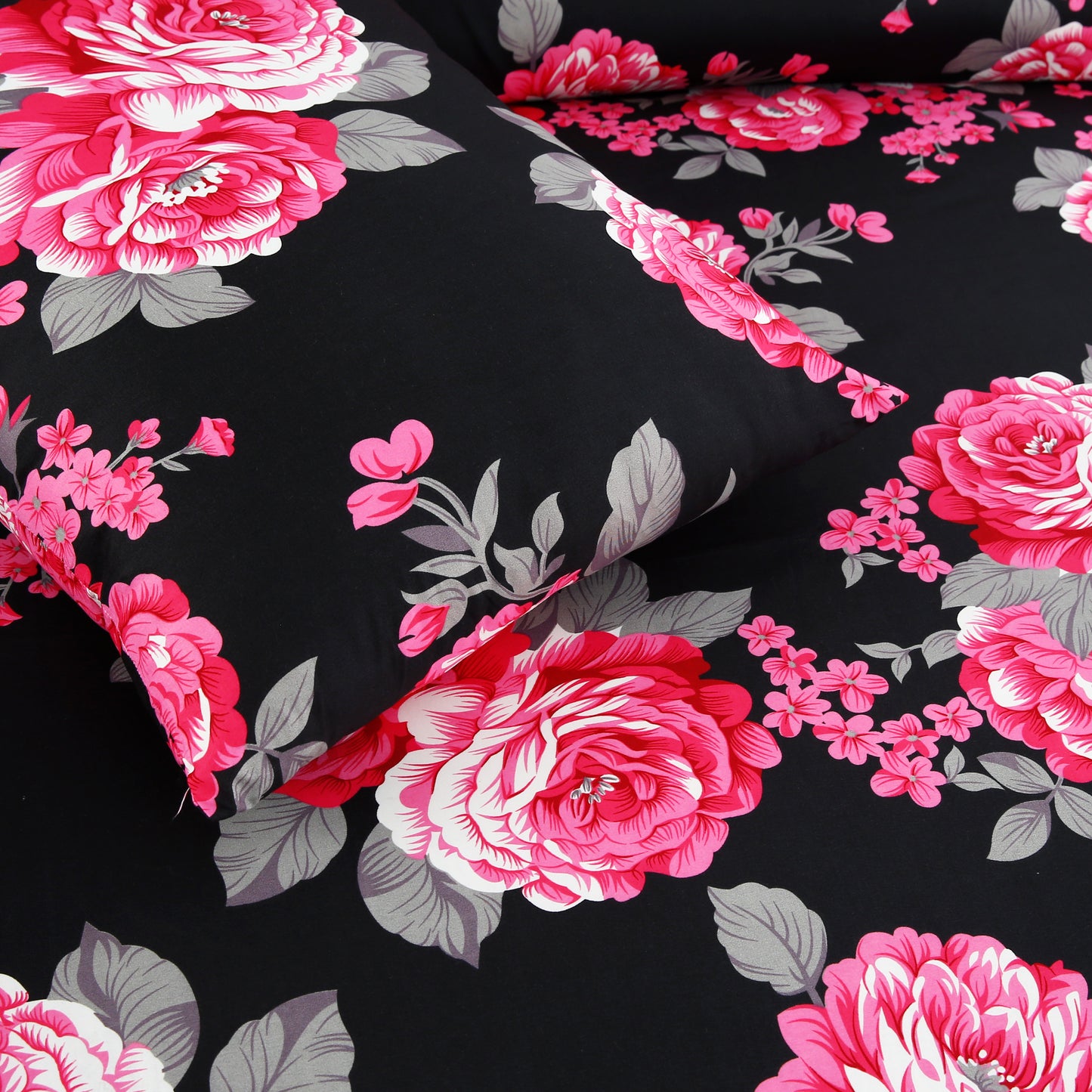 3/6 Piece - Pink Roses on Black Set - 3211