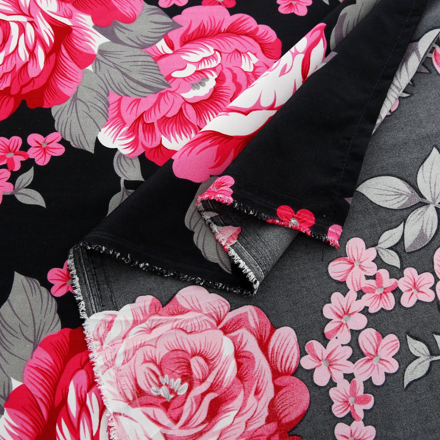 3/6 Piece - Pink Roses on Black Set - 3211