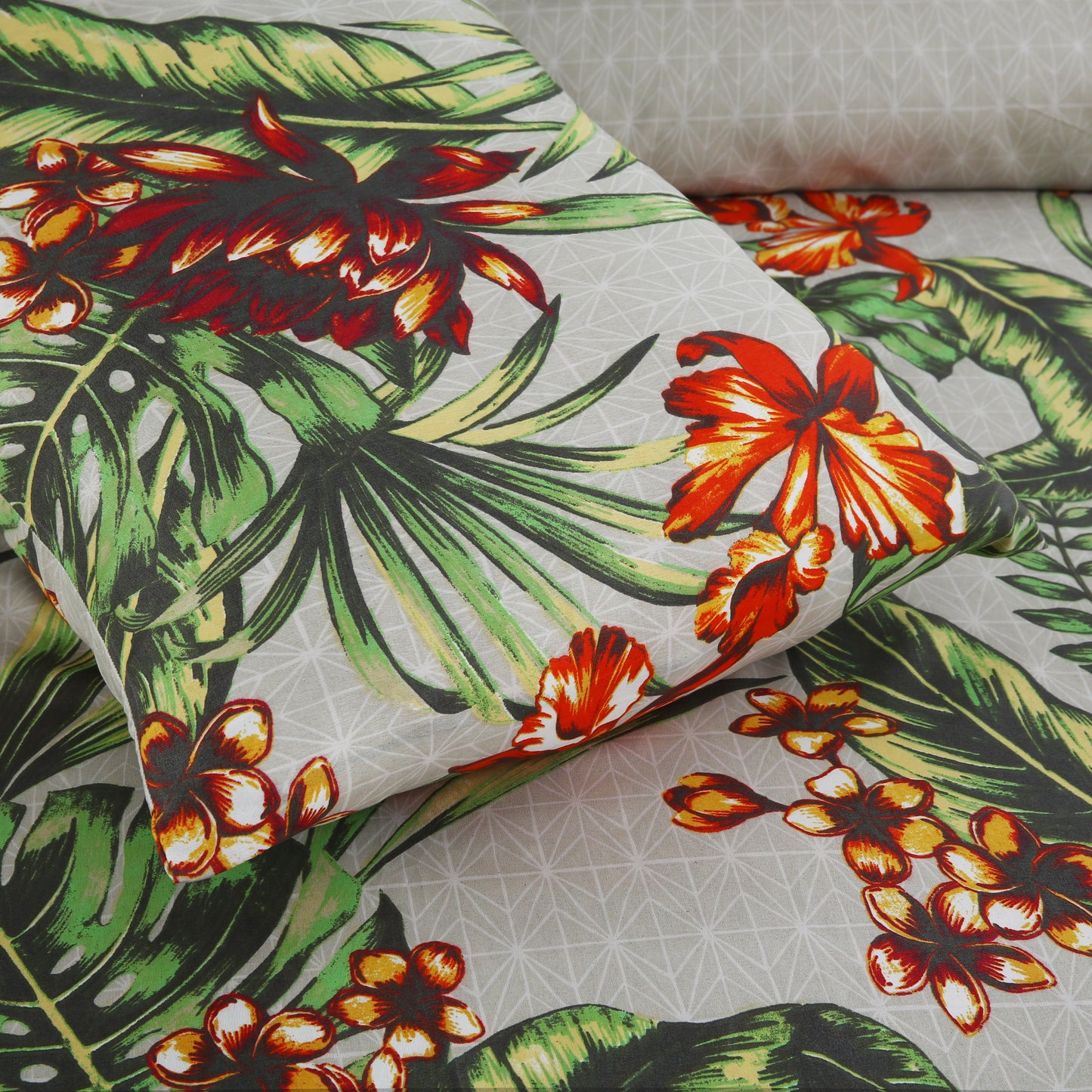 6 Piece - Tropical Grey Floral Printed Duvet Cover Set