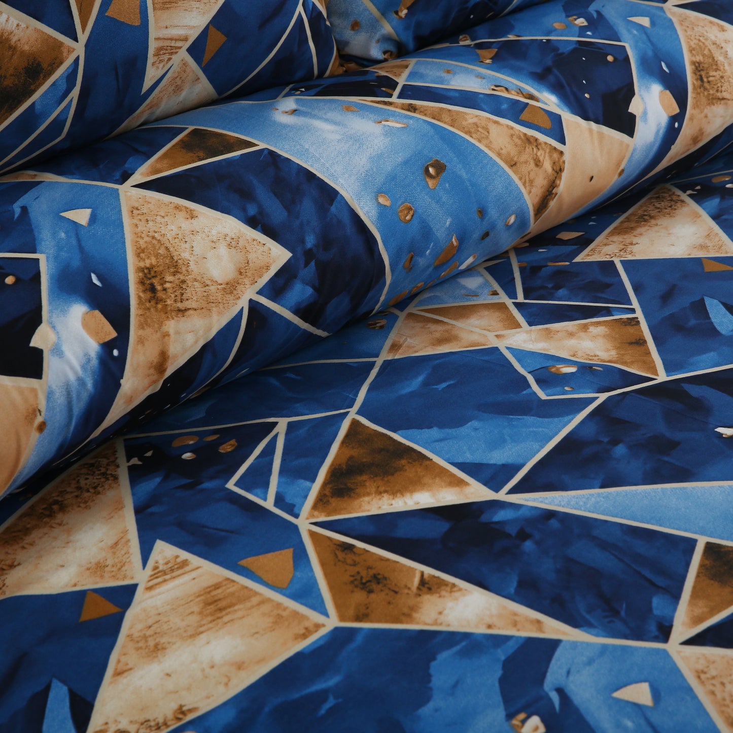 6 Piece - Blue & Gold Abstract Printed Duvet Cover Set