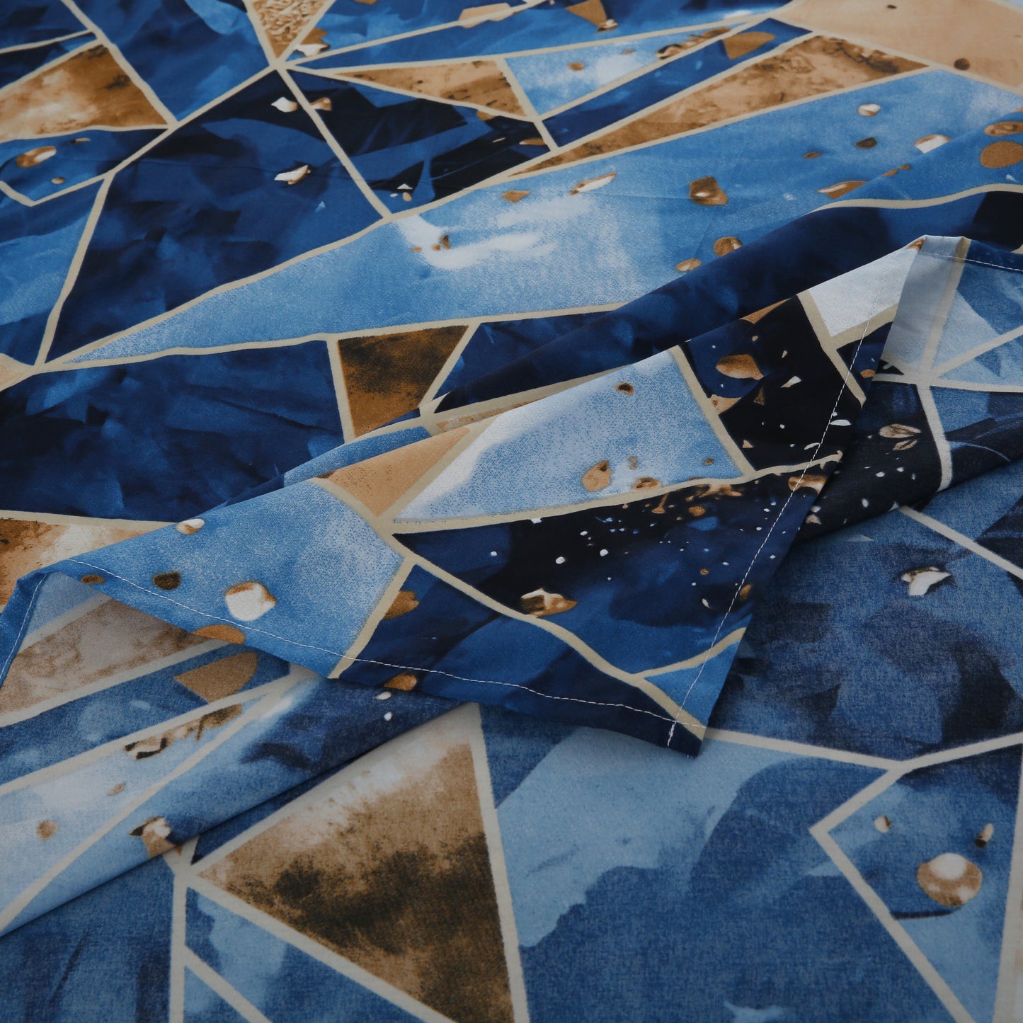 6 Piece - Blue & Gold Abstract Printed Duvet Cover Set