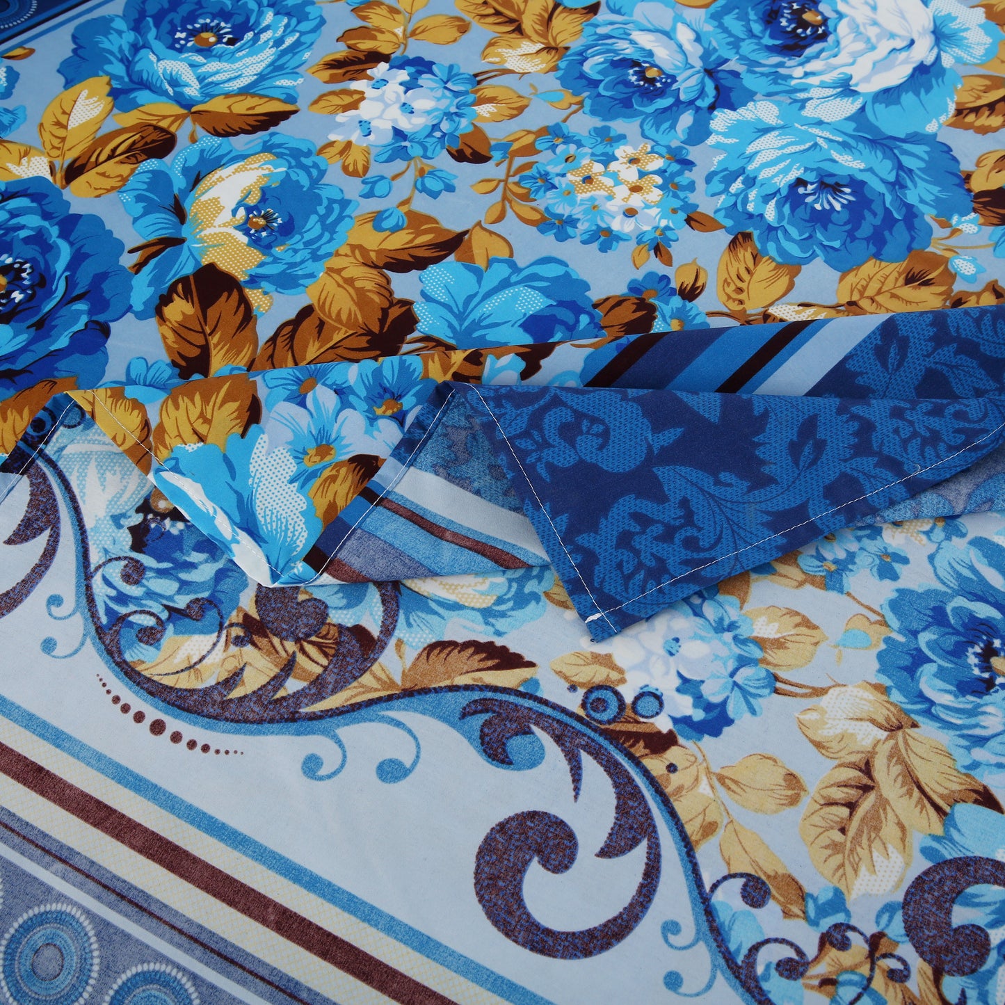 6 Piece - Blue Roses Printed Duvet Cover Set
