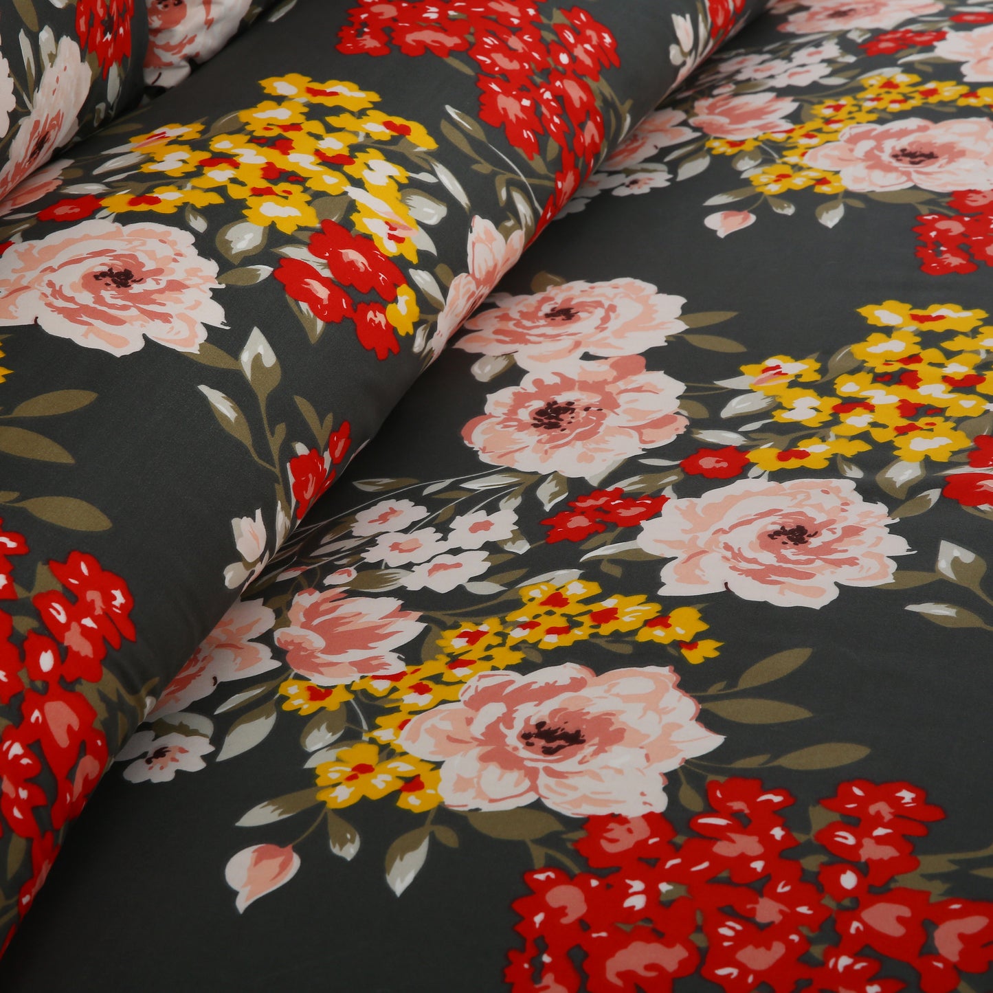 6 Piece - Green Floral Chintz Printed Duvet Cover Set