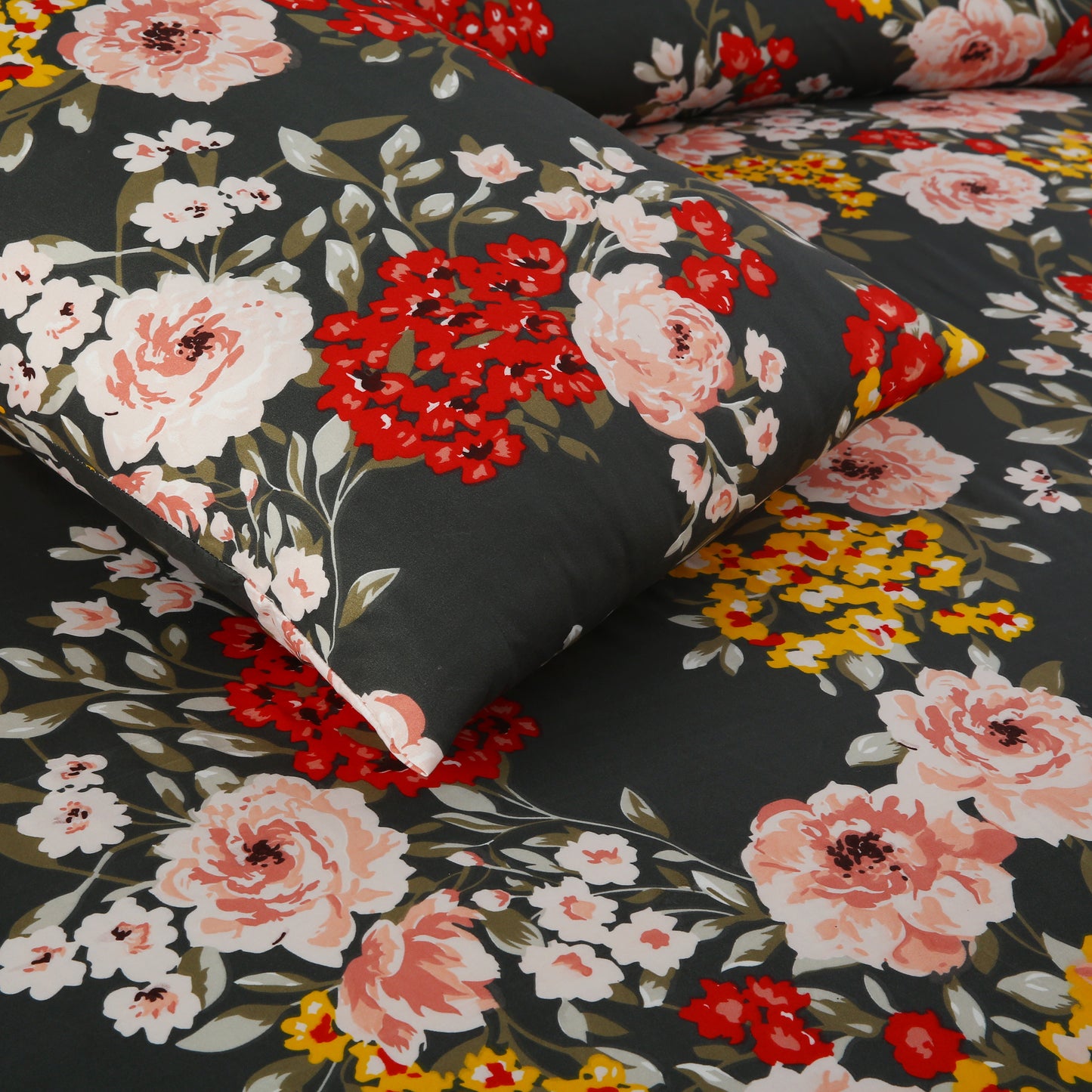 6 Piece - Green Floral Chintz Printed Duvet Cover Set
