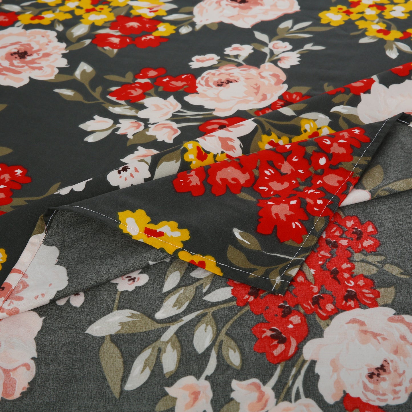 6 Piece - Green Floral Chintz Printed Duvet Cover Set