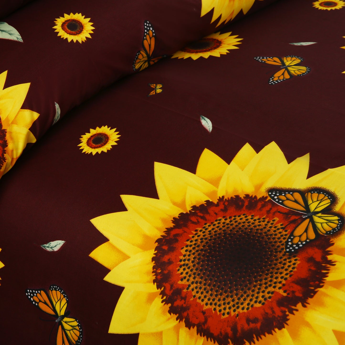 6 Piece - Chocolate Brown Sunflower Printed Duvet Cover Set