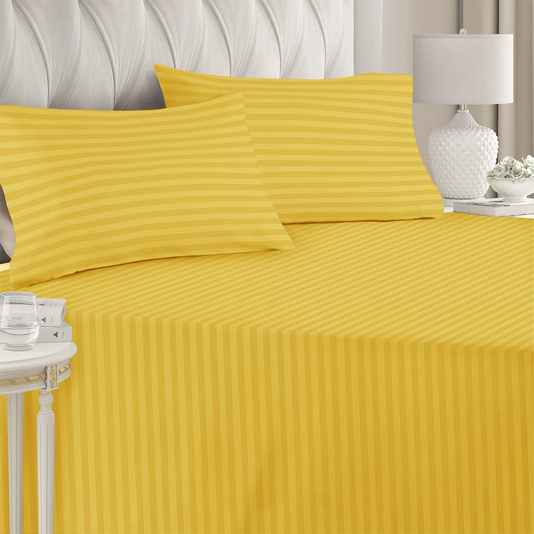 3 Piece - Yellow Striped Bed Sheet Set - 3142