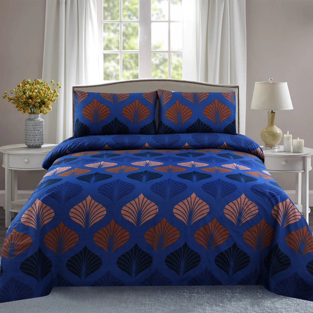 6 Piece - Nile Blue Grand Autumn Leaf Printed Duvet Cover Set