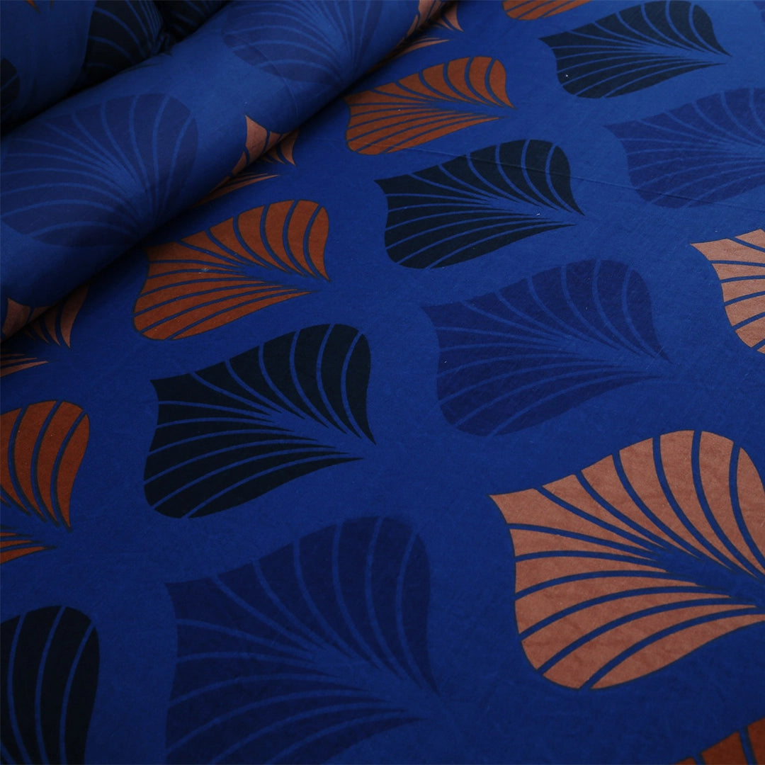 6 Piece - Nile Blue Grand Autumn Leaf Printed Duvet Cover Set