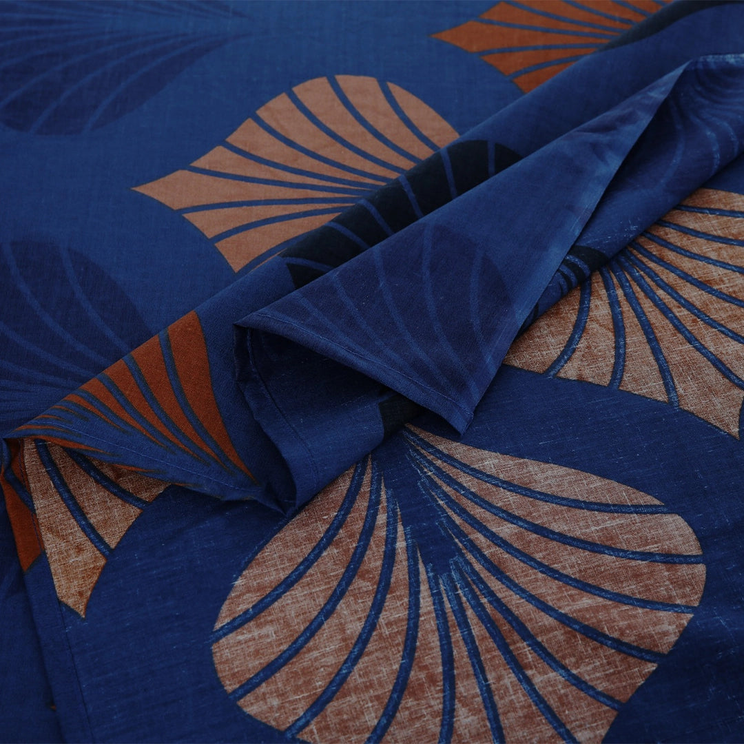 6 Piece - Nile Blue Grand Autumn Leaf Printed Duvet Cover Set