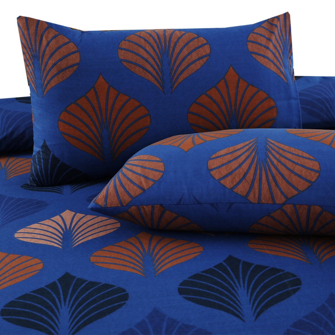 6 Piece - Nile Blue Grand Autumn Leaf Printed Duvet Cover Set