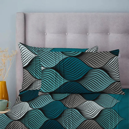 Abstract Deep Sea Green Printed Bed Sheet