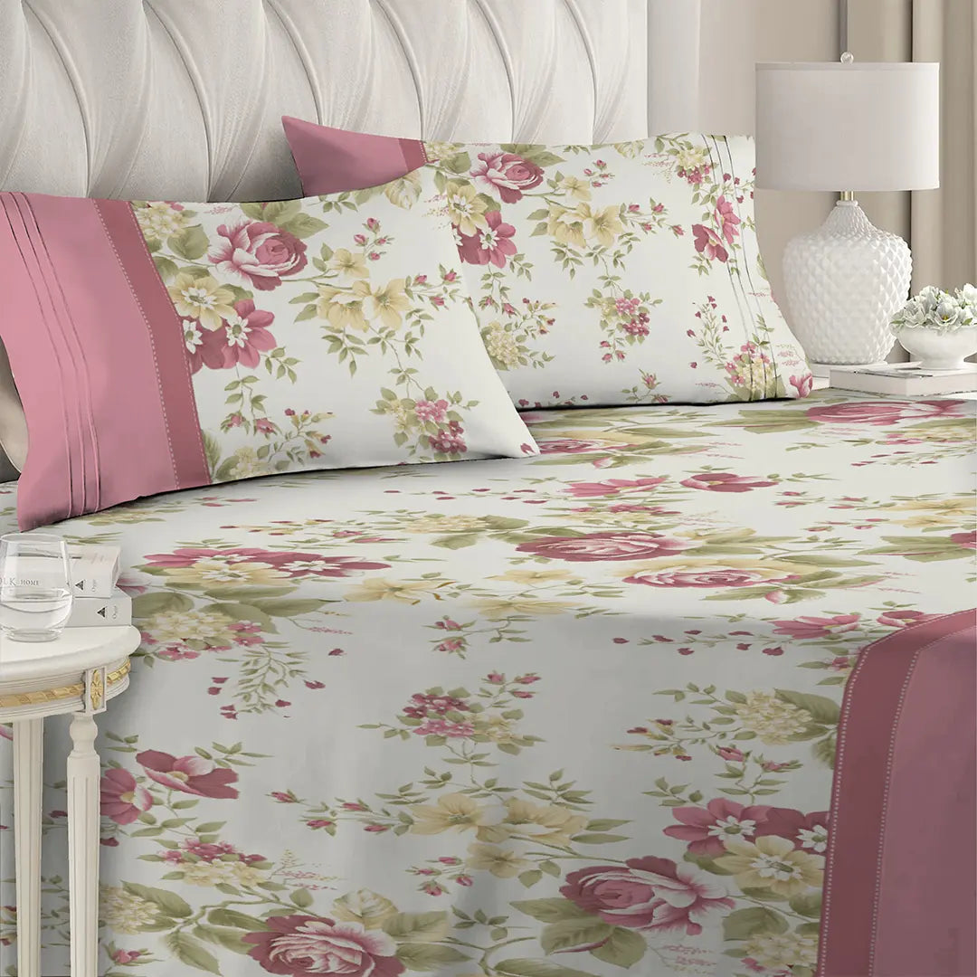 3 Piece - Opium Rose Printed Bed Sheet Set - 1090