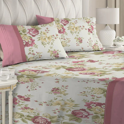 3 Piece - Opium Rose Printed Bed Sheet Set - 1090