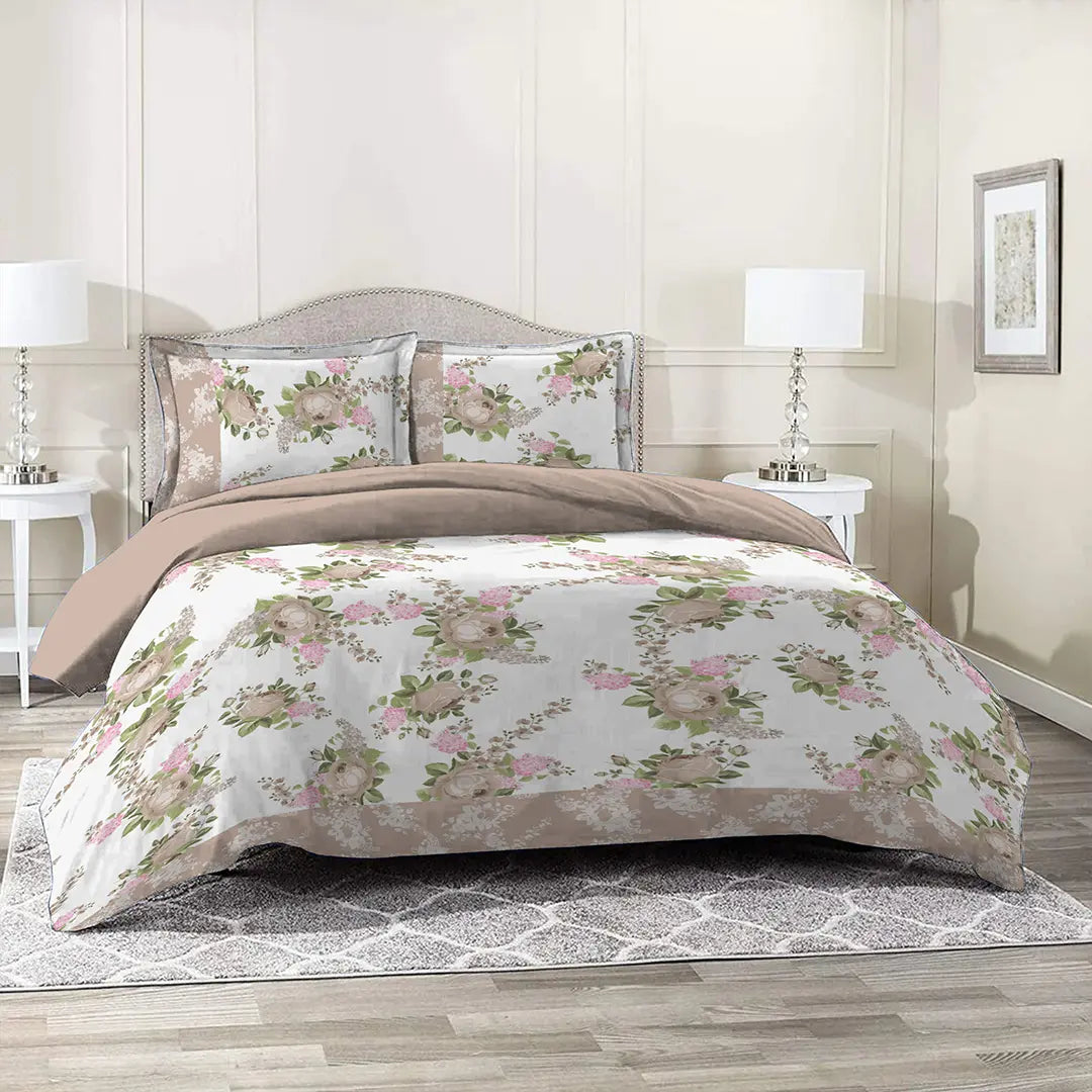 3 Piece - Mountain Mist Rose Printed Bed Sheet Set - 1091