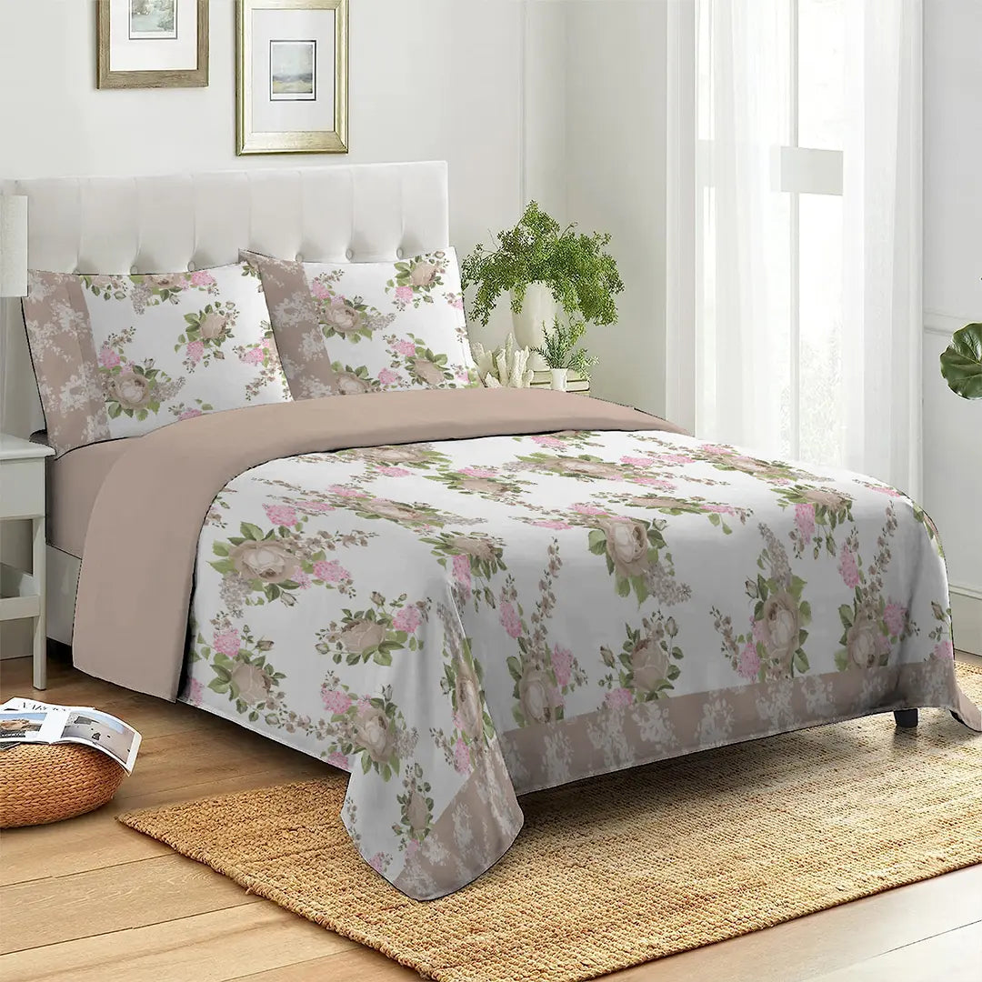 3 Piece - Mountain Mist Rose Printed Bed Sheet Set - 1091