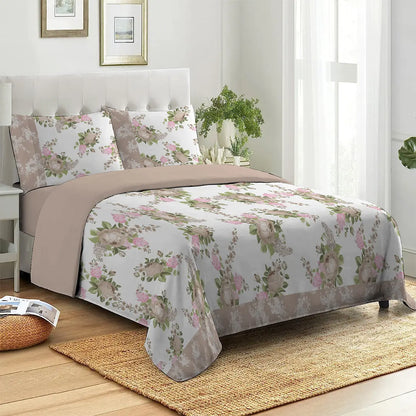 3 Piece - Mountain Mist Rose Printed Bed Sheet Set - 1091