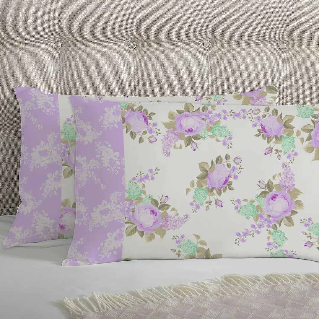 3 Piece - Soft Purple Rose Printed Bed Sheet Set - 1092