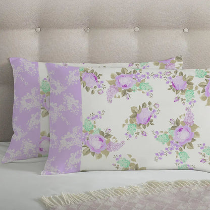 6 Piece - Soft Purple Rose Printed Duvet Cover Set