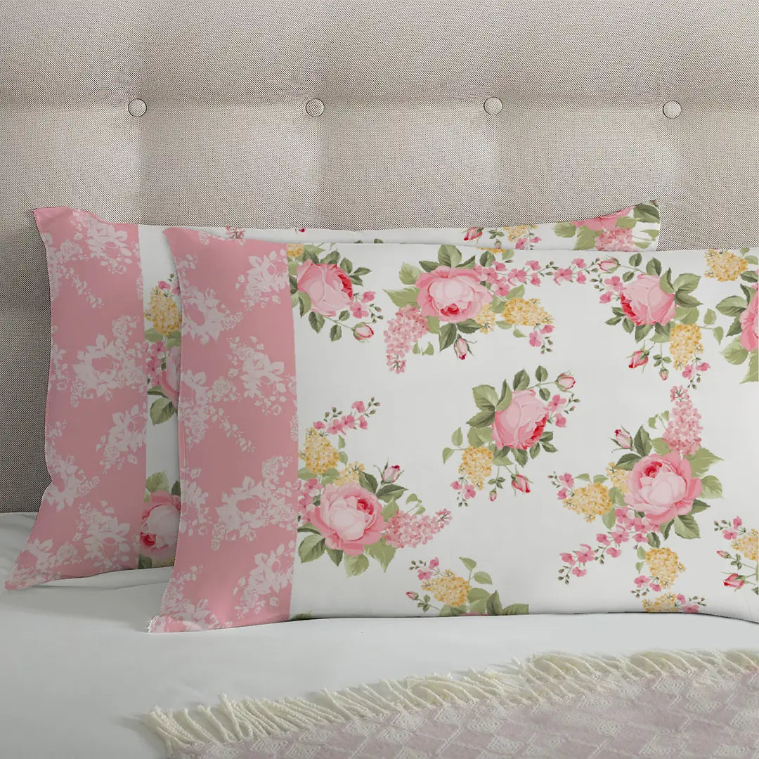 3 Piece - Elegant Pink Rose Printed Bed Sheet Set - 1093