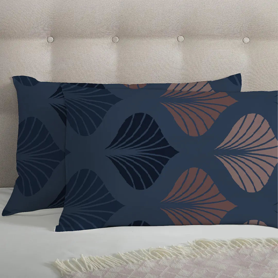 6 Piece - Nile Blue Grand Autumn Leaf Printed Duvet Cover Set