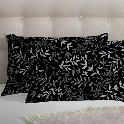 3 Piece - Black Ash Rowan Leaf Printed Bed Sheet Set - 1096