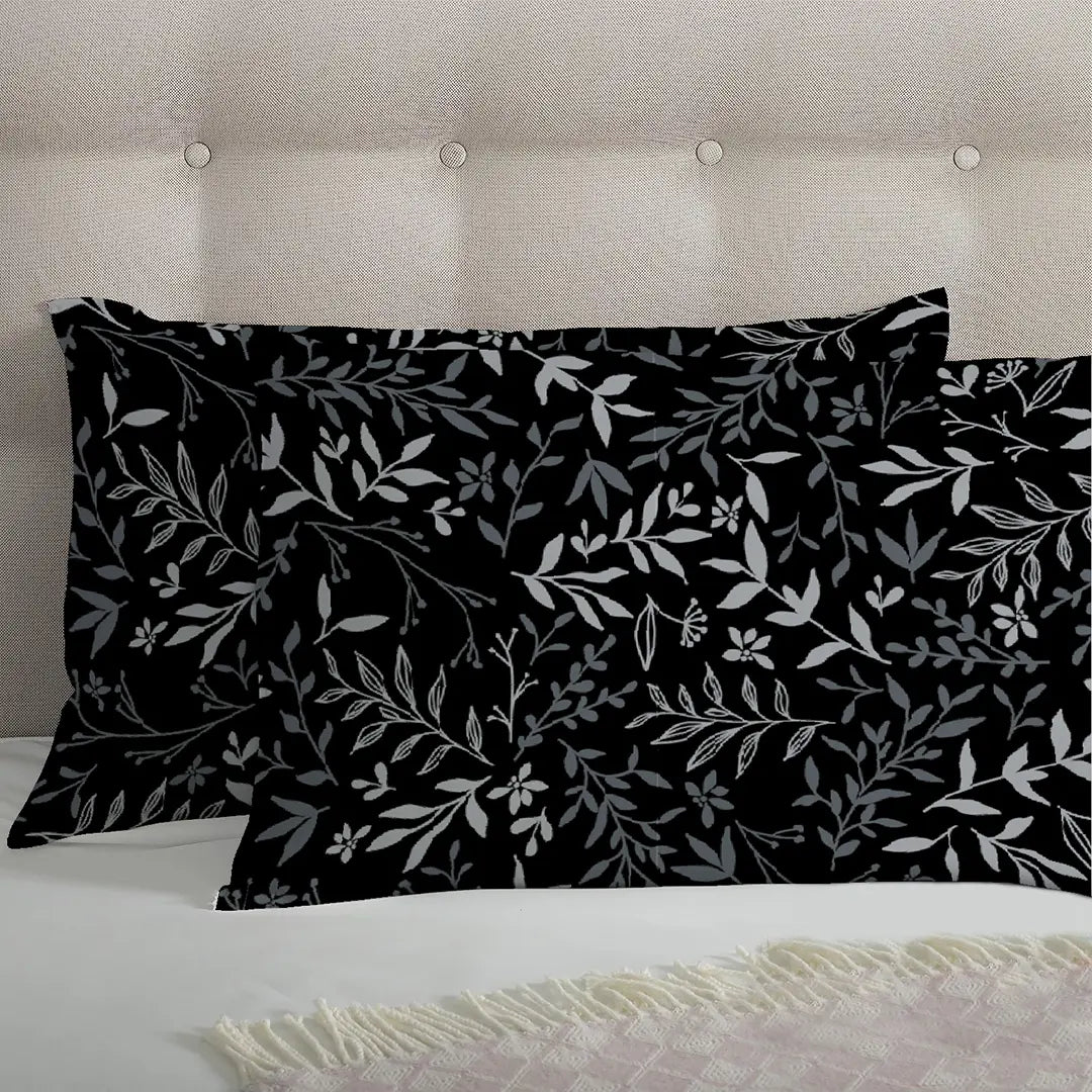 6 Piece - Black Ash Rowan Leaf Printed Duvet Cover Set