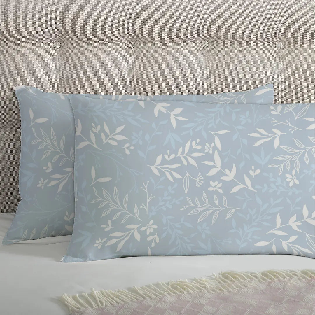 Tropical Blue Ash Rowan Leaf Printed Pillow Pair