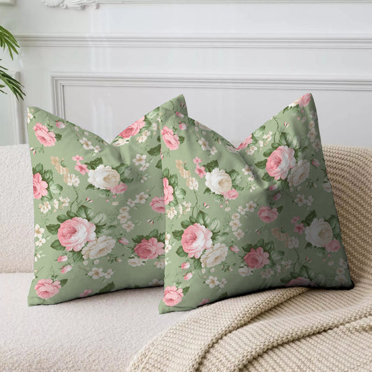 Grand Rose Sage Green Printed Cushion Cover