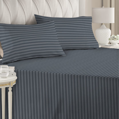 6 Piece - Grey Striped Duvet Cover Set