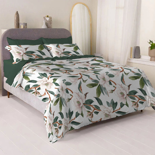 6 Piece - Mangolia White Printed - Comforter Set