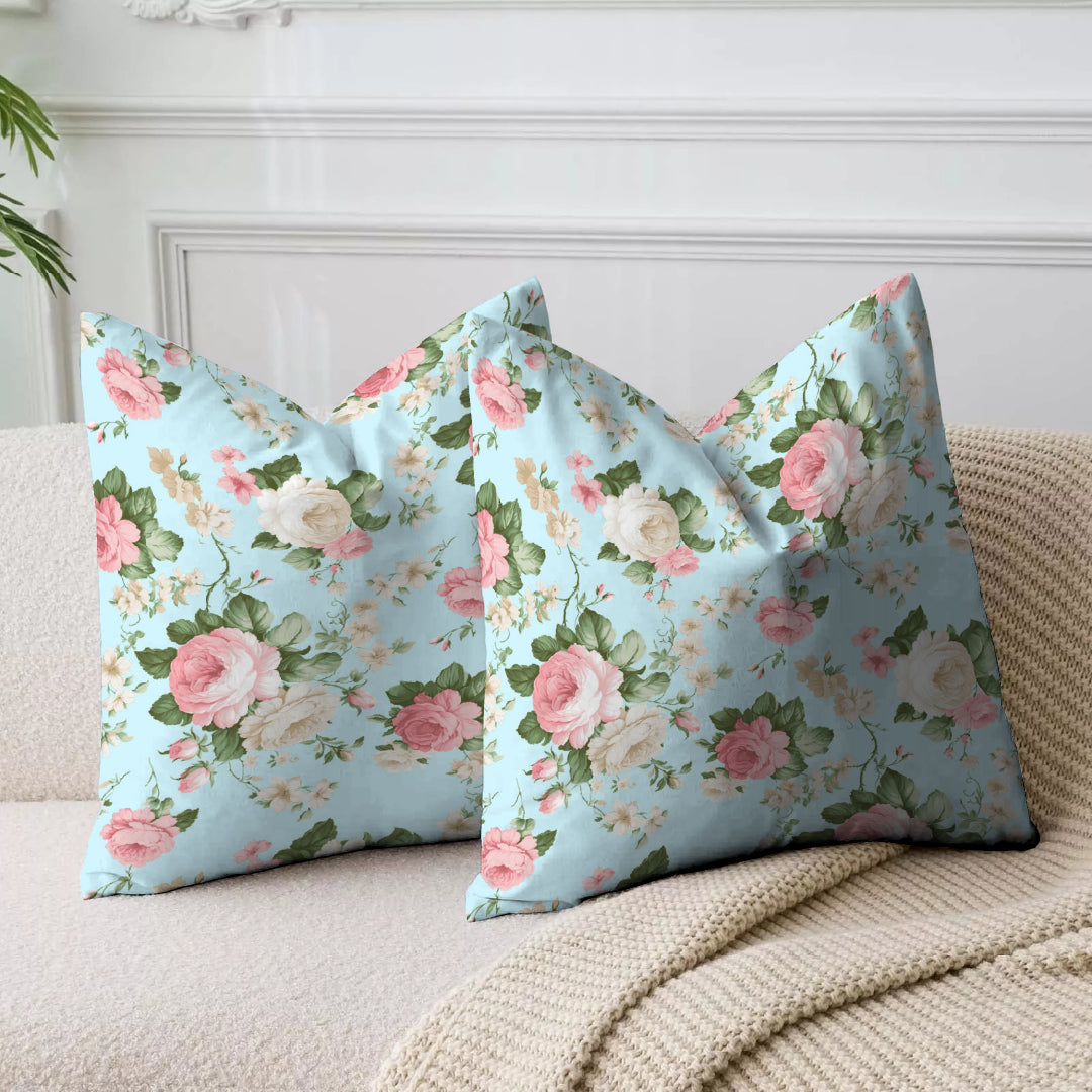 Grand Rose Aqua Printed Cushion Cover