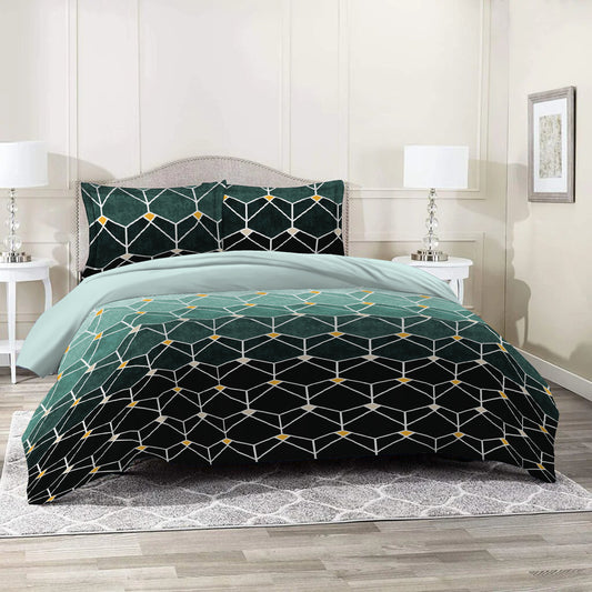 6 Piece - Teal Gradient Geometric Checked Printed Duvet Cover Set