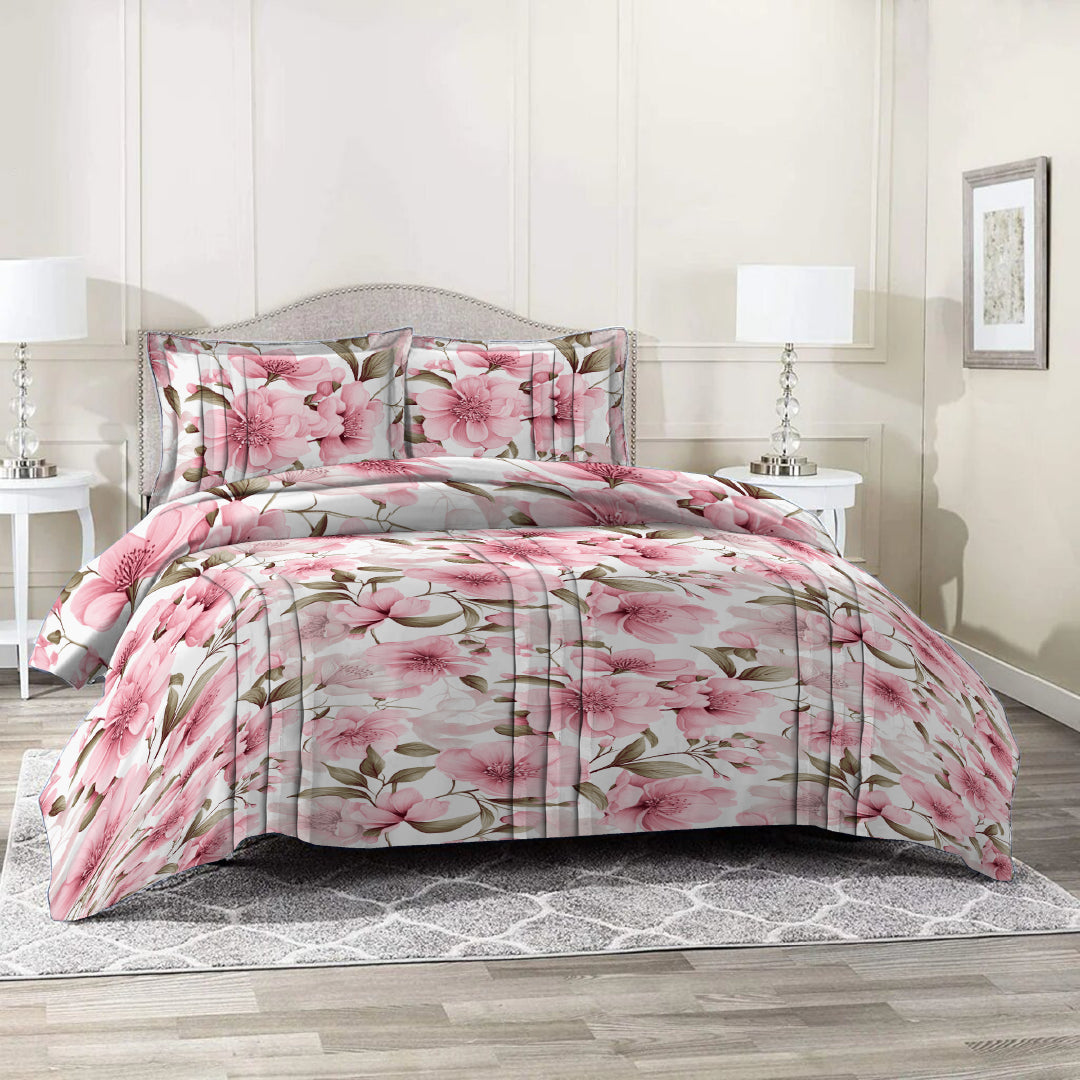 3 Piece - Grand Pink Rose Printed Bed Sheet