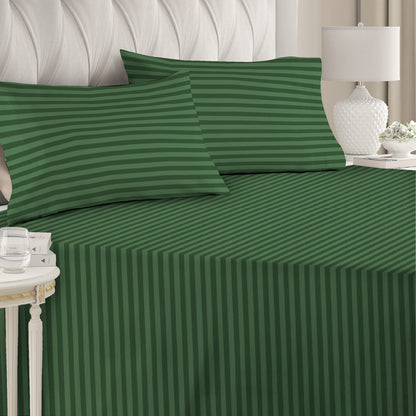 6 Piece - Green Striped Duvet Cover Set