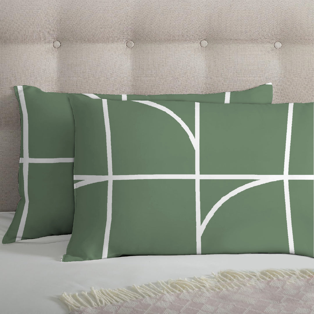 3 Piece - Geometrical Printed Green Bed Sheet Set - 3010