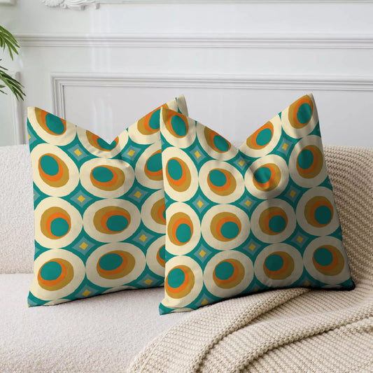 Teal Round Circled Printed Cushion Cover