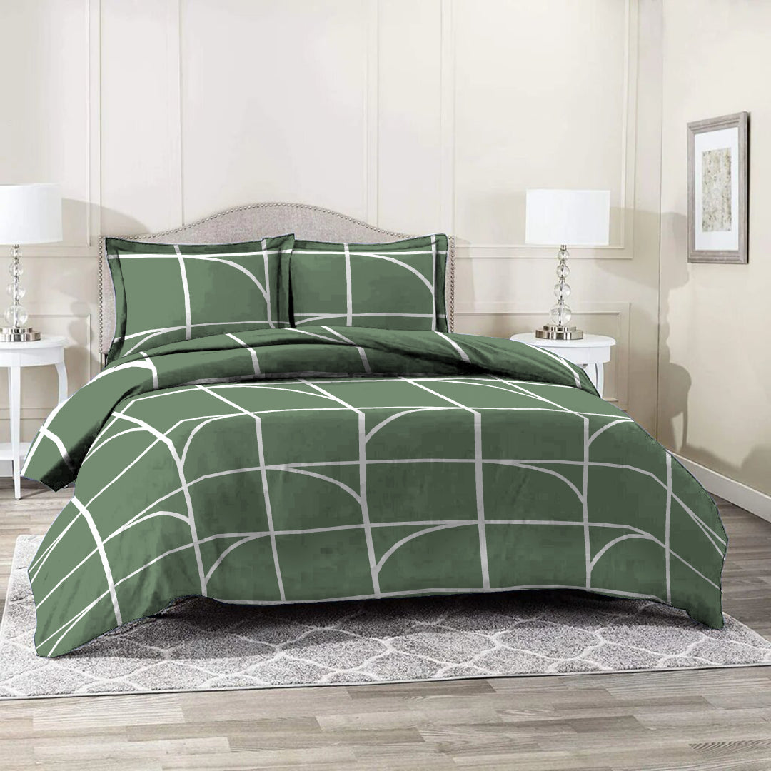 3 Piece - Geometrical Printed Green Bed Sheet Set - 3010