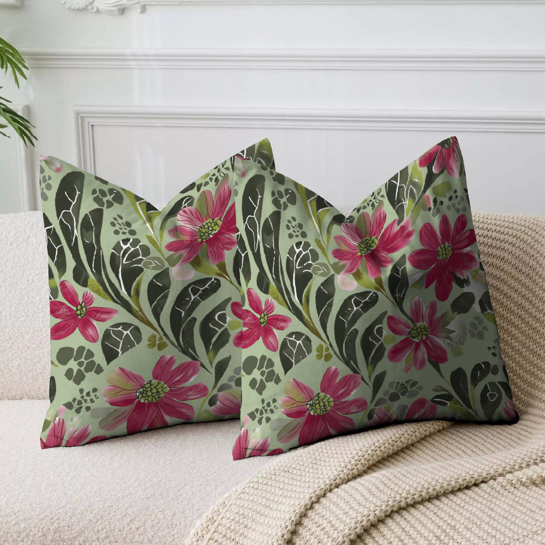 Rusberry Rose Floral Printed Cushion Cover