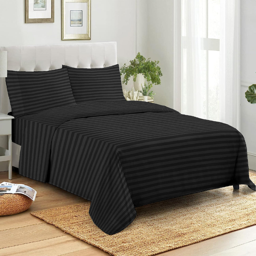 6 Piece - Black Striped Duvet Cover Set