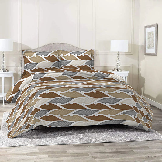 6 Piece - Brown, Beige & Grey Toned Leaf Printed Duvet Cover Set