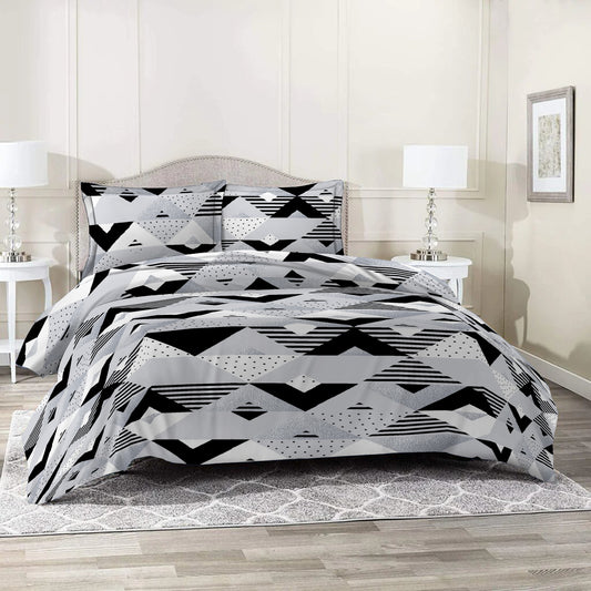 6 Piece - Black, White & Grey Triangles Duvet Cover Set
