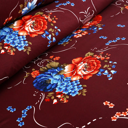 6 Piece - Maroon, Red, and Blue Floral Printed Duvet Cover Set