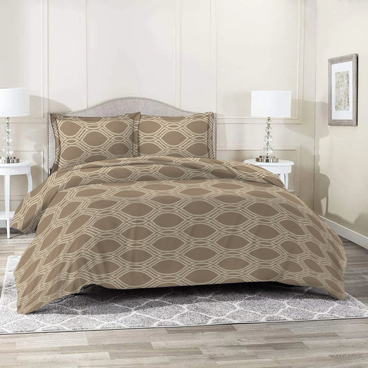 3 Piece - Brown Eyelet Printed Bed Sheet Set - 3156