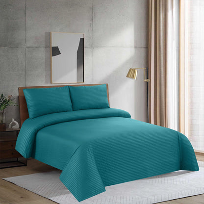 3/6 Piece - Teal Blue Satin Stripe Set - 3398